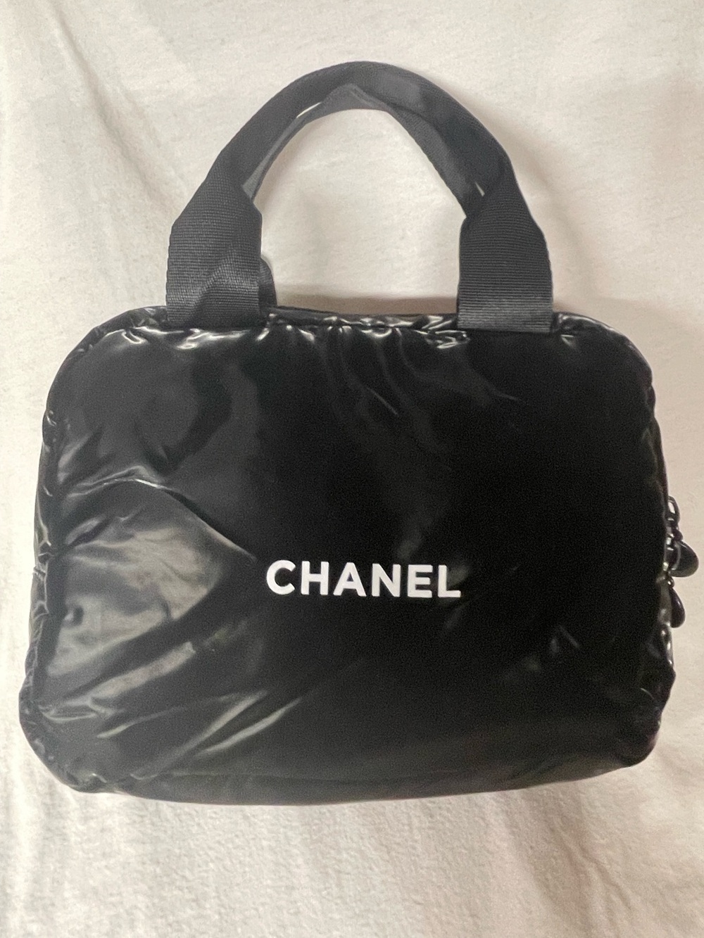 NWT CHANEL Black Logo Mini Makeup Cosmetics Tote Bag